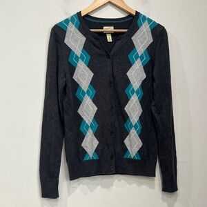 Bass Heritage Collection Cotton Button up Cardigan Argyle Grey Blue S